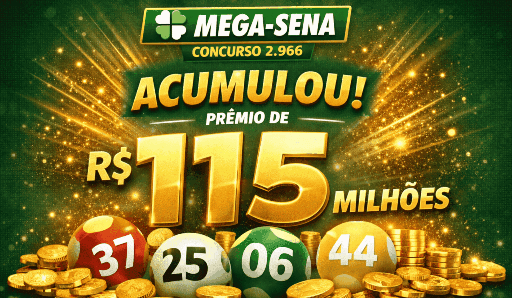 Mega-Sena acumula novamente e prêmio chega a R$ 115 milhões
