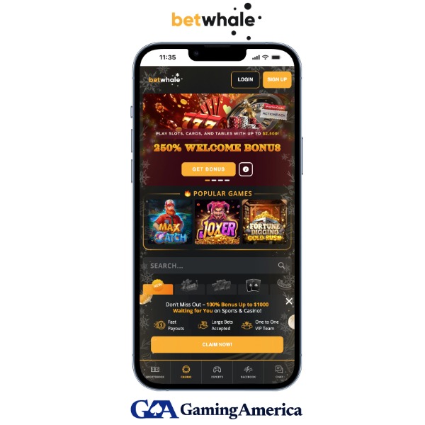 A screenshot of Betwhale casino on a mobile phone