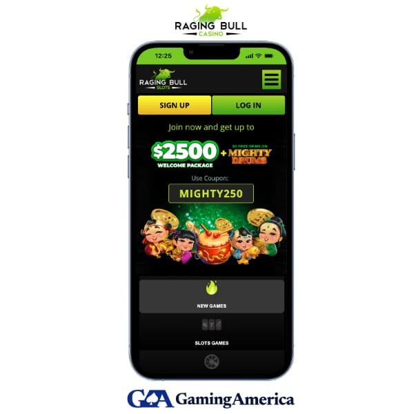 Raging Bull Casino website interface showing game lobby