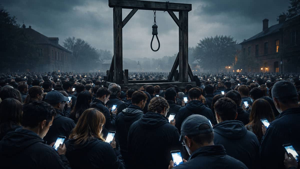 Crowd Gallows Death Betting Smartphones