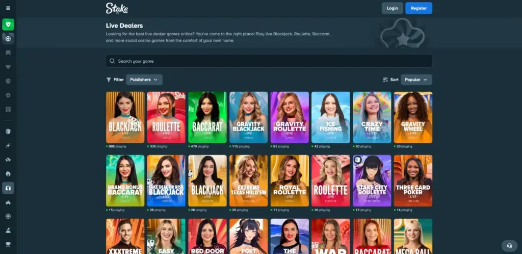 Stake.us live dealer lobby