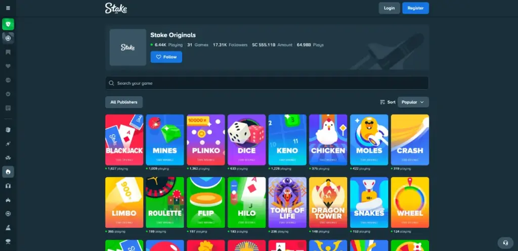 Stake.us Original game library
