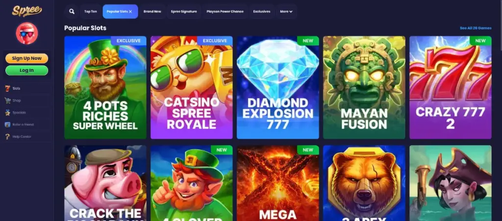 Slots library at Spree Casino