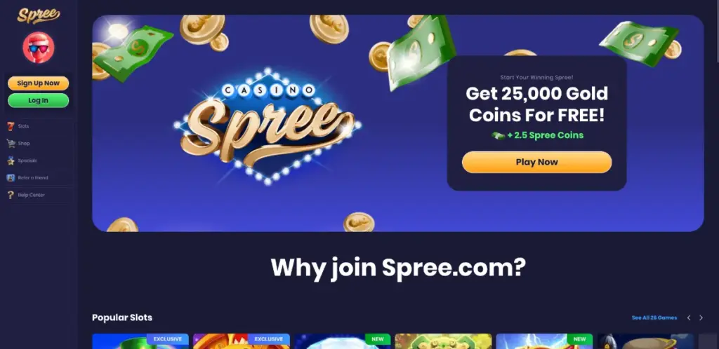Homepage of Spree Casino