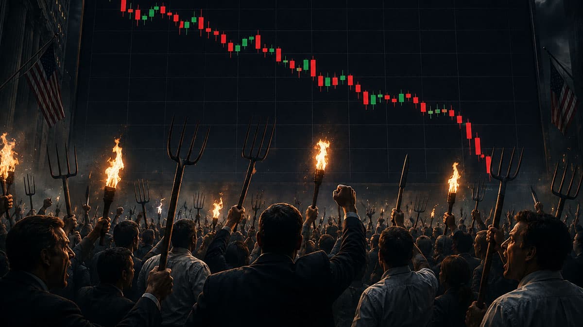 Angry Mob Investors Crashing Stock Graph