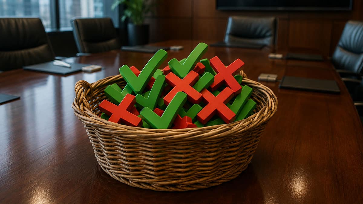 Wicker Basket Red X Green Checkmark